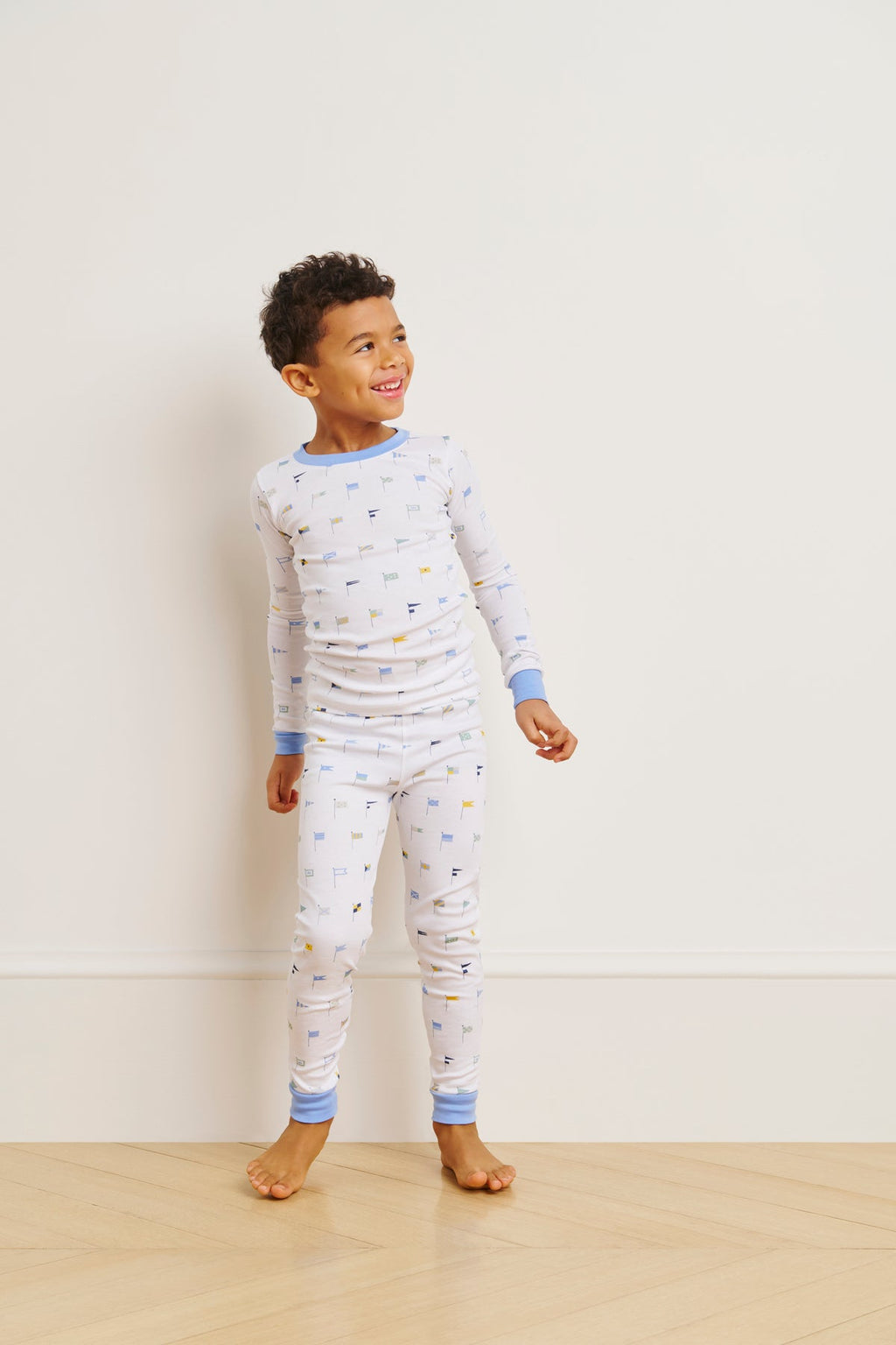 Kids Long-Long Set in Baltic Blue Nautical Flags