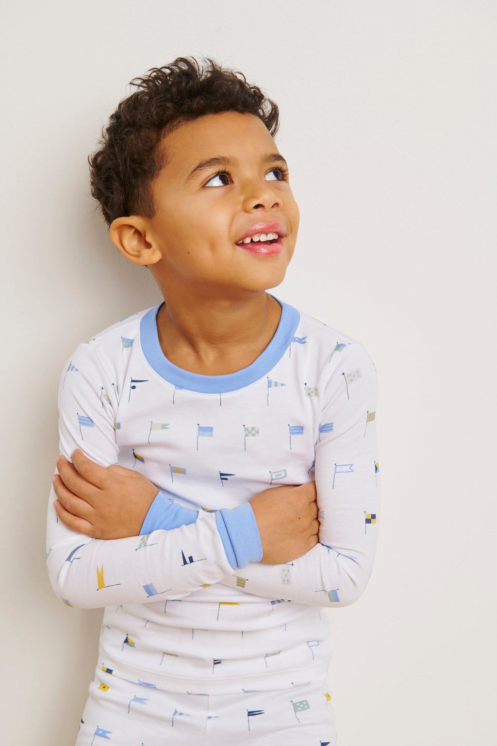 Kids Long-Long Set in Baltic Blue Nautical Flags