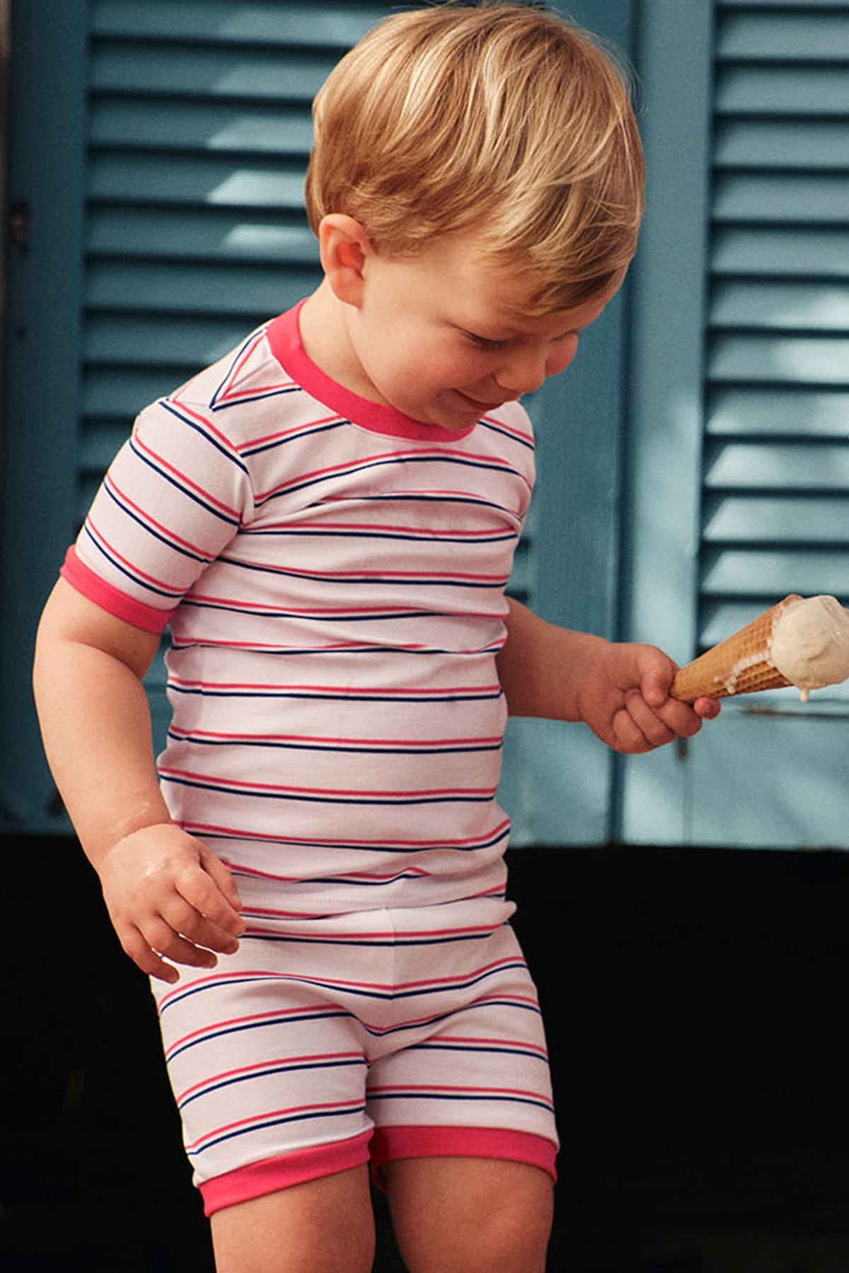 Kids Shorts Set in Lapis Bicolor Tidal Stripe
