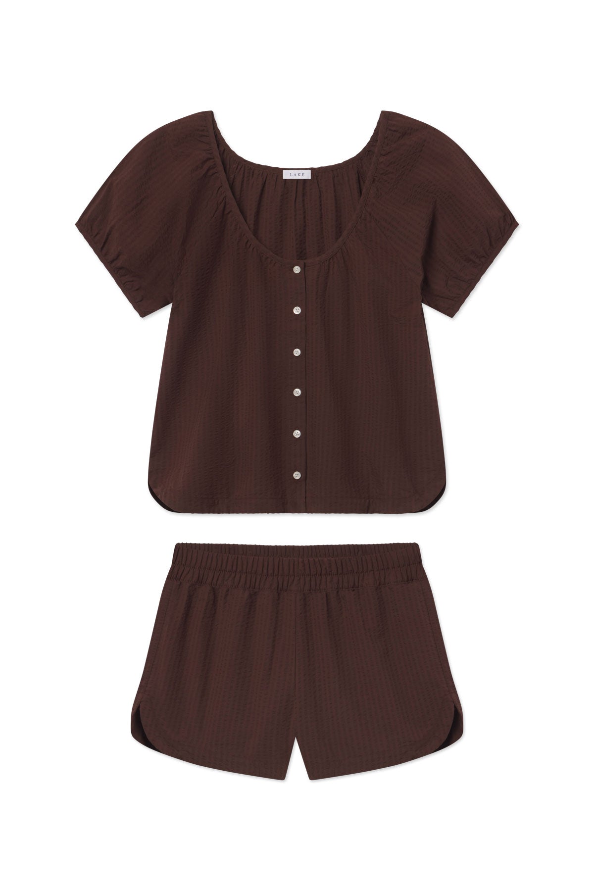 Charlie Shorts Set in Cocoa Seersucker