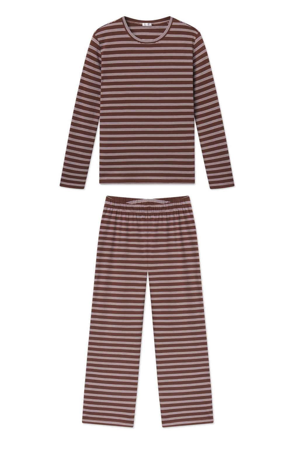 Pima Crew Long-Long Set in Cocoa Triple Stripe