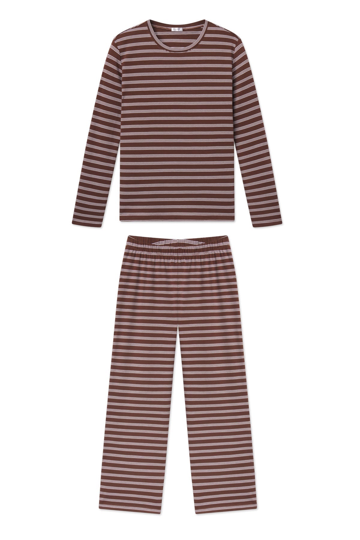 Pima Crew Long-Long Set in Cocoa Triple Stripe