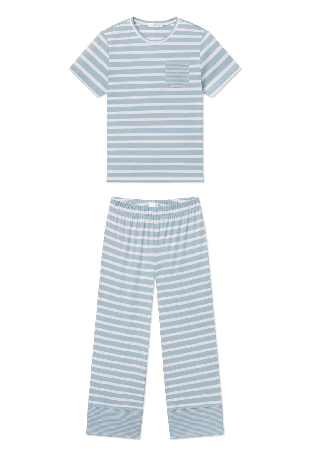 Pima Crew Wide Leg Pajama Set in Mixed Seabrook Stripe