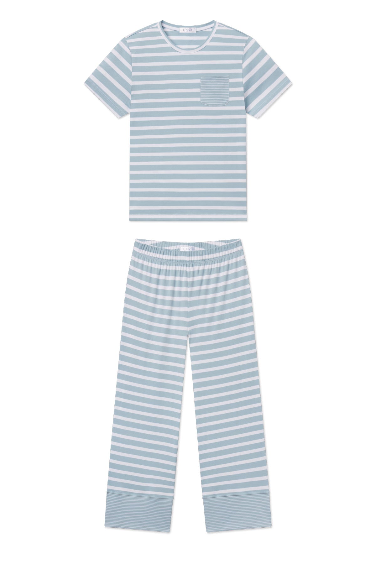Pima Crew Wide Leg Pajama Set in Mixed Seabrook Stripe