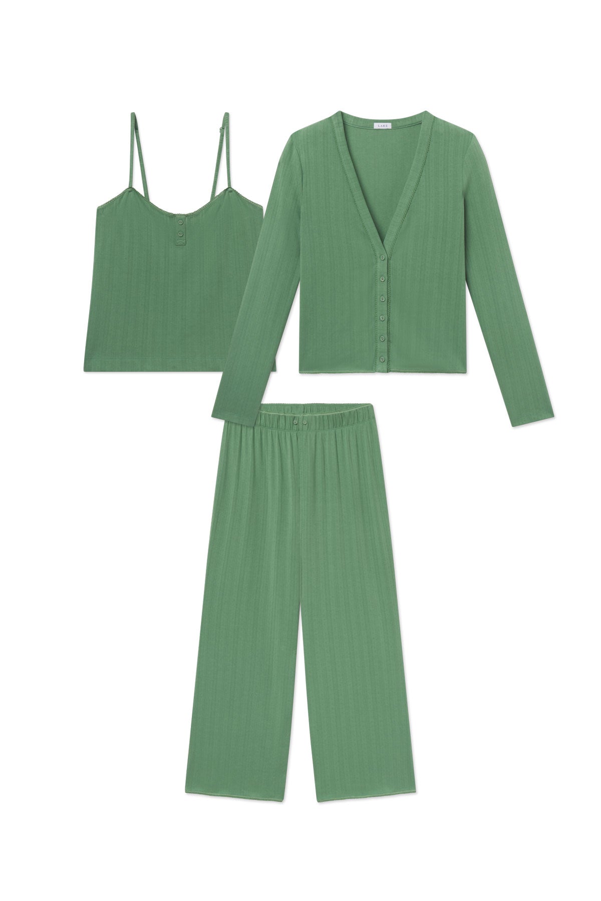 Pointelle Cardigan Three-Piece Set in Comfrey