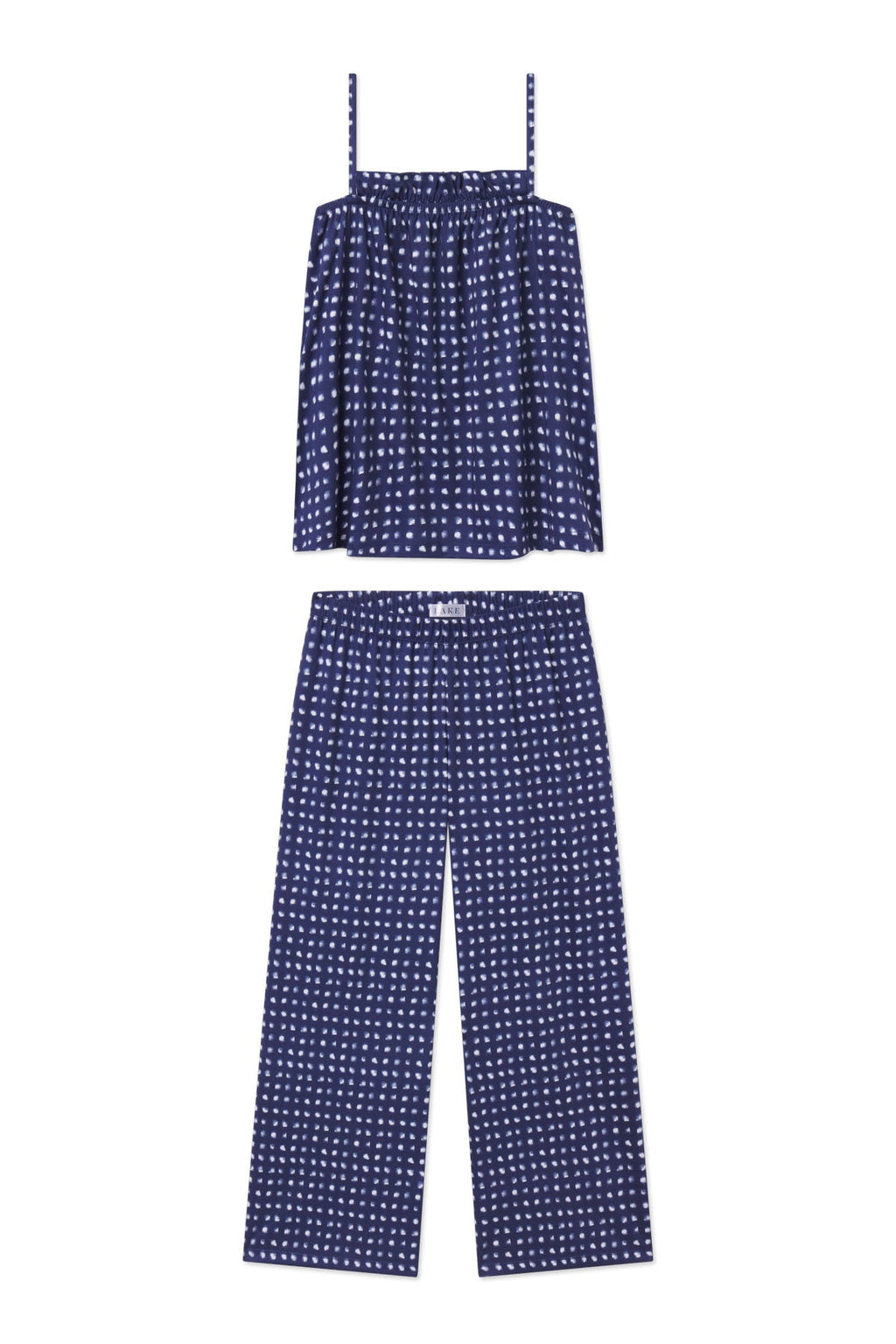 Pima Ruffle Pants Set in Blue Depths Brushed Check