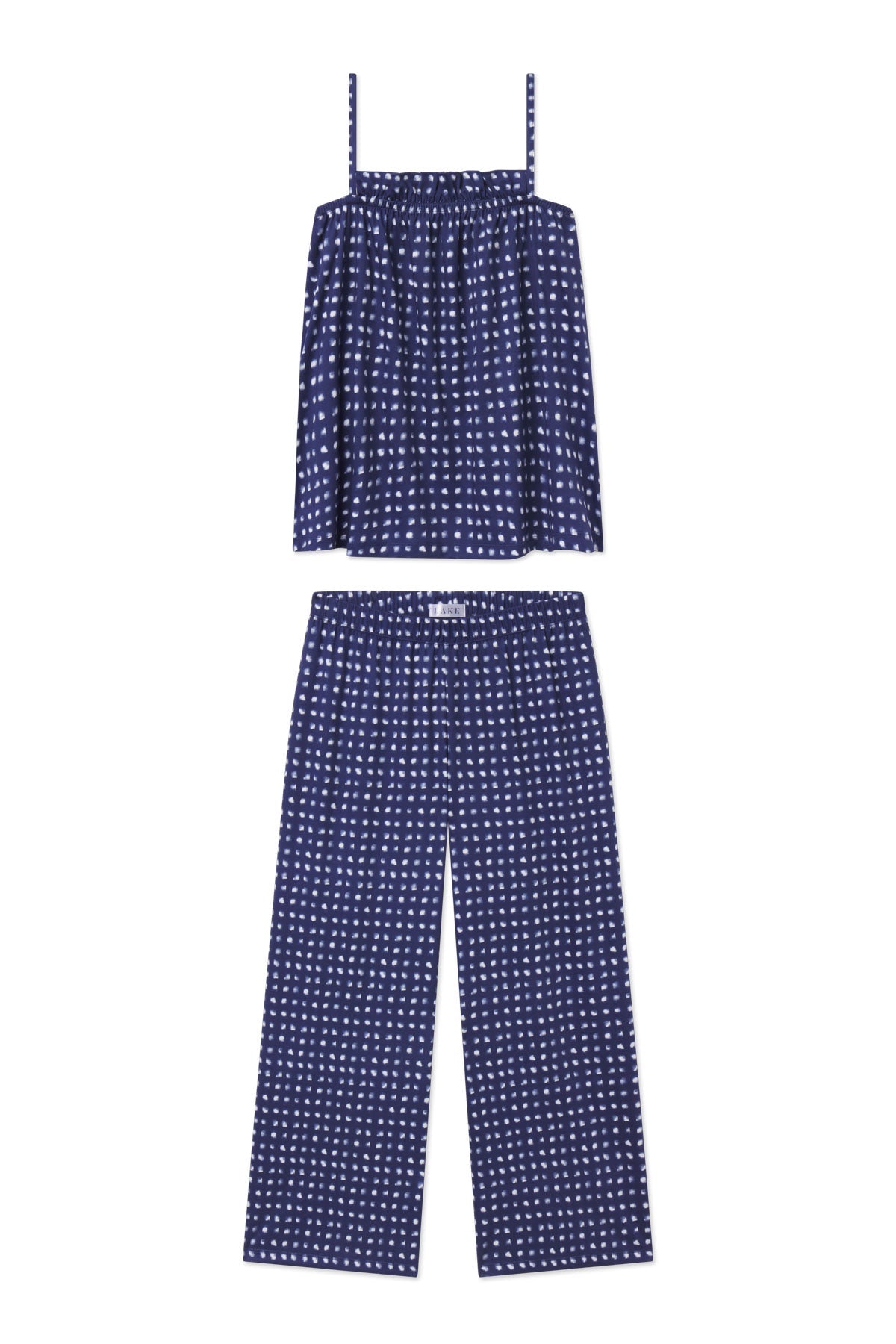 Pima Ruffle Pants Set in Blue Depths Brushed Check