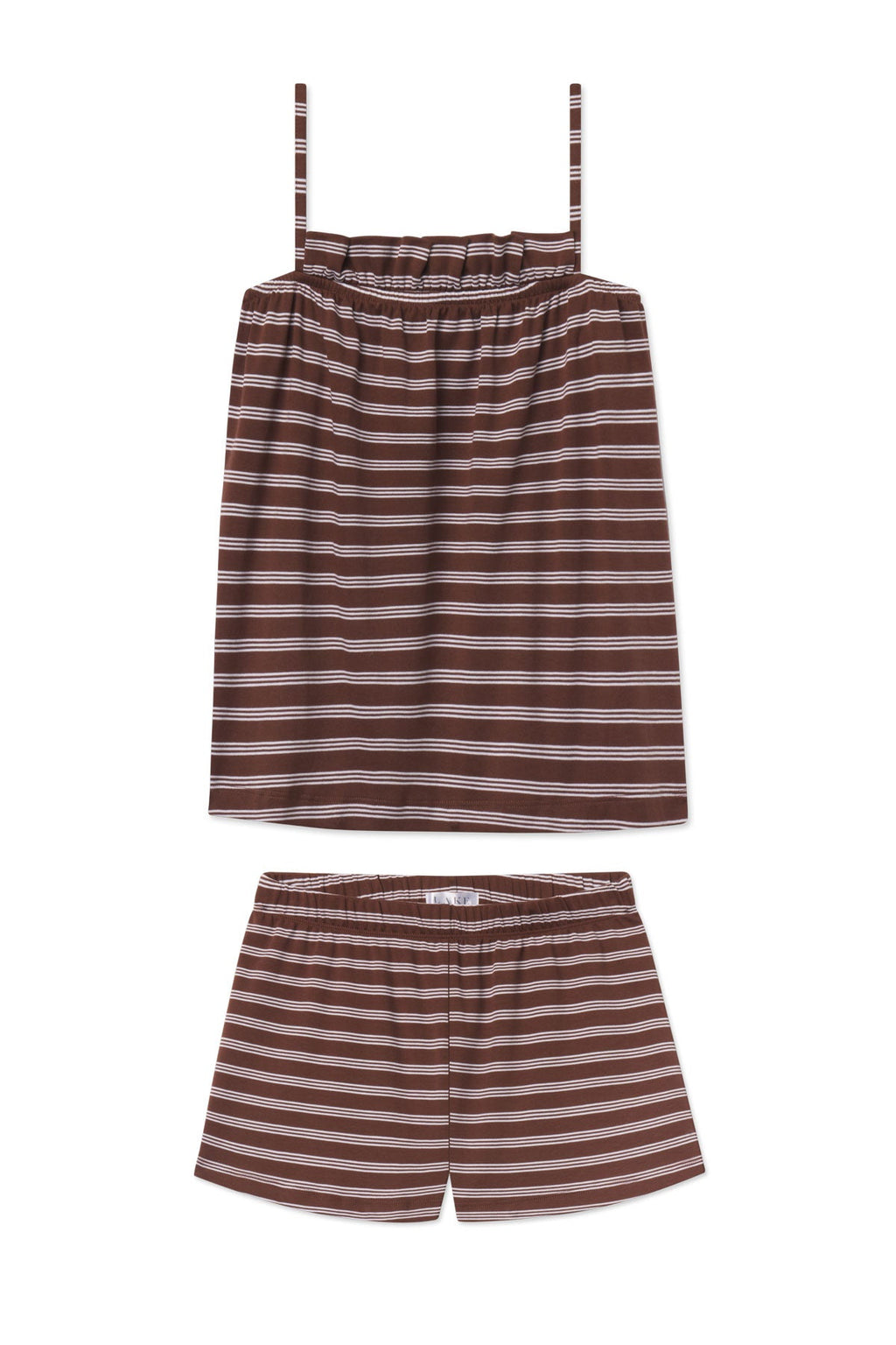 Pima Ruffle Shorts Set in Cocoa Triple Stripe