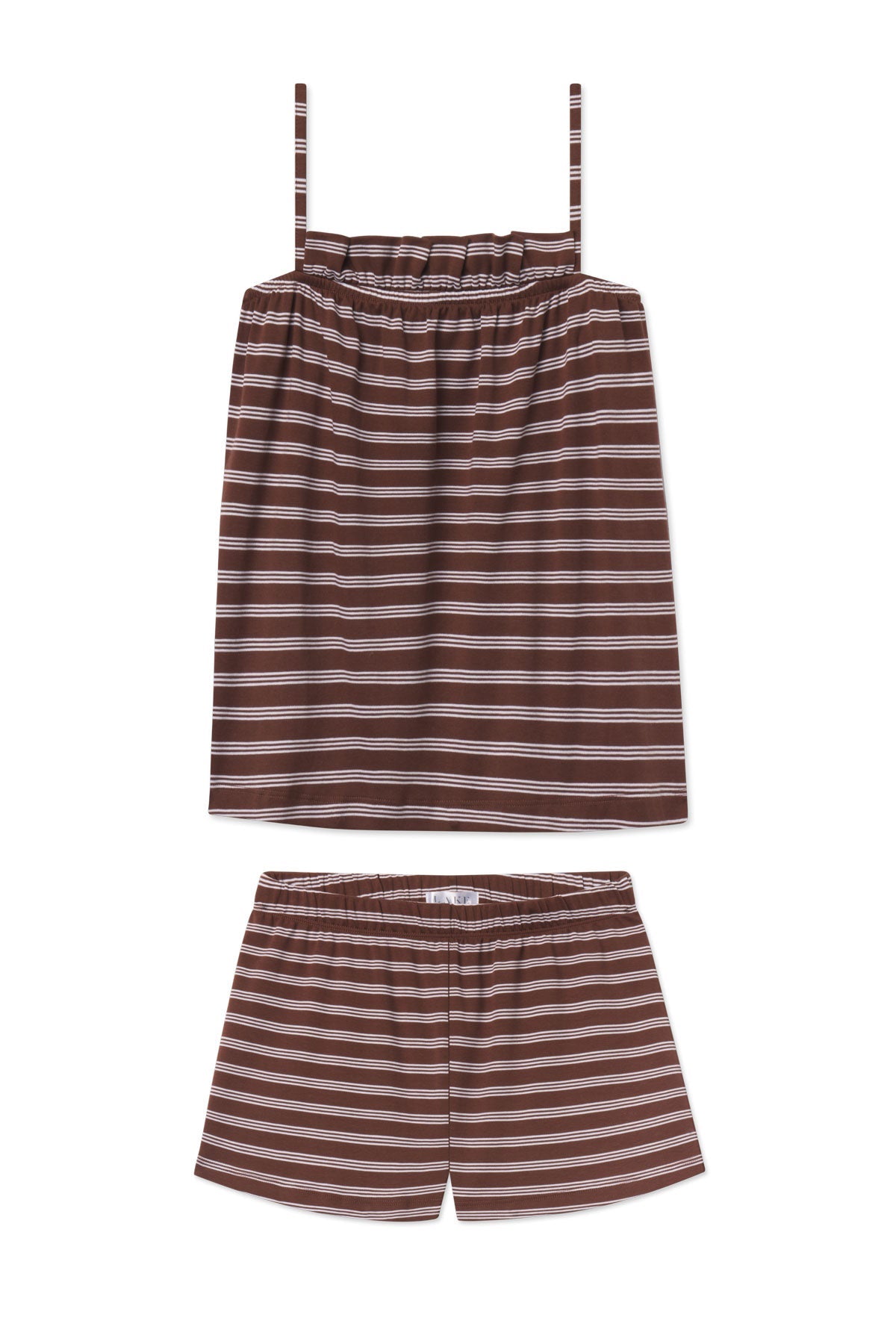 Pima Ruffle Shorts Set in Cocoa Triple Stripe