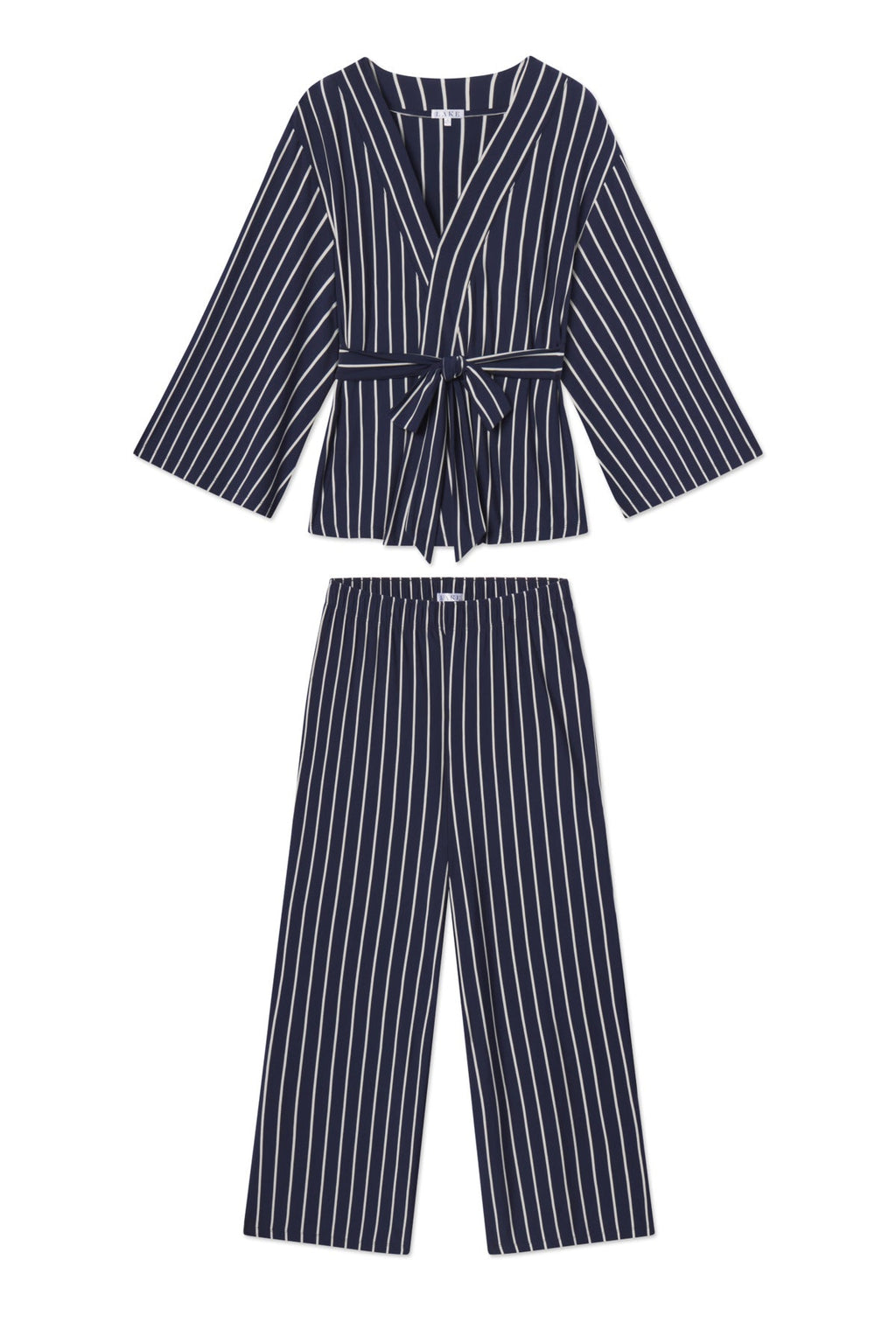 DreamModal® Kimono Pajama Set in English Navy Vertical Stripe