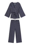 DreamModal® Kimono Pajama Set in English Navy Vertical Stripe