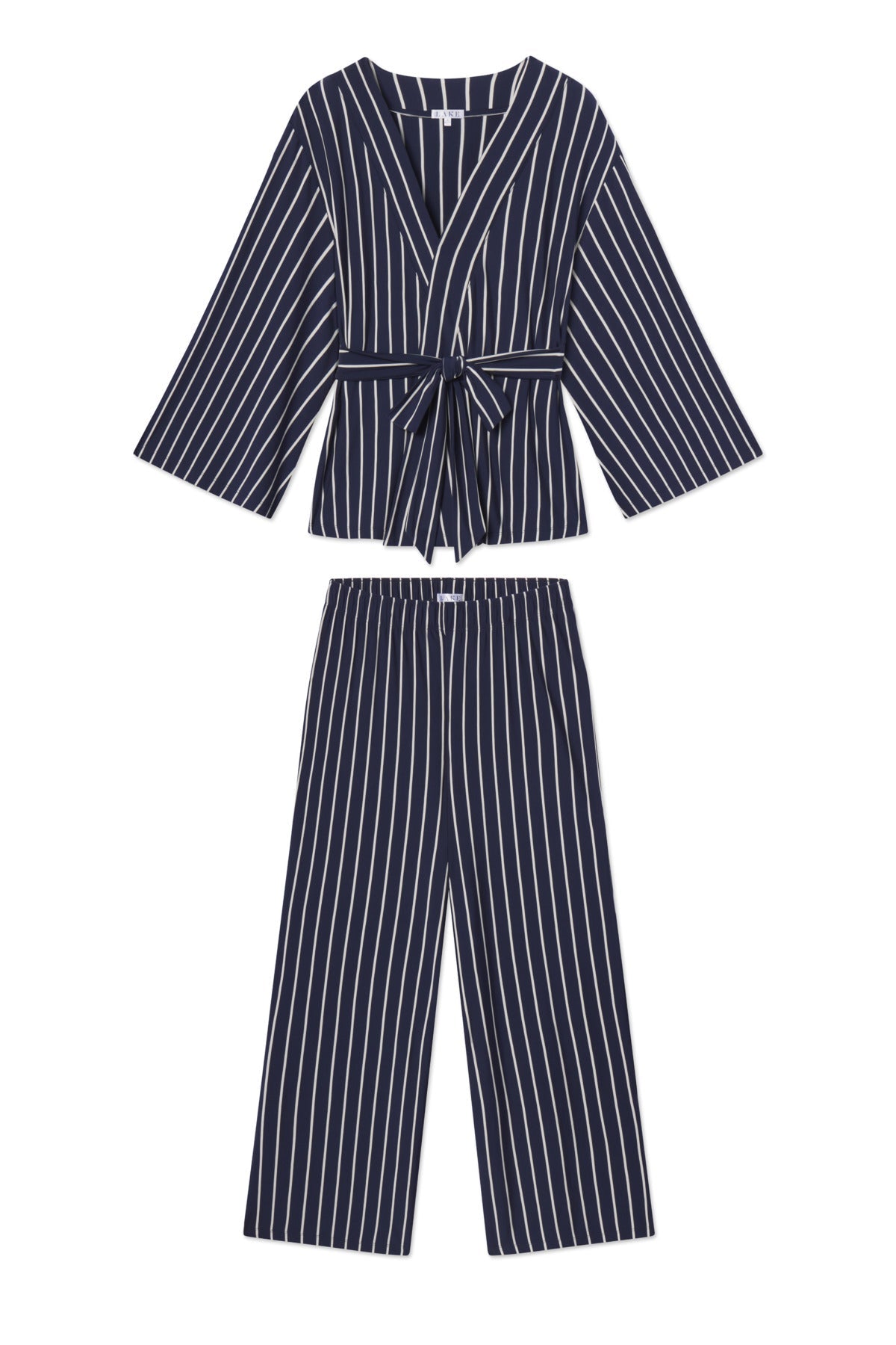 DreamModal® Kimono Pajama Set in English Navy Vertical Stripe