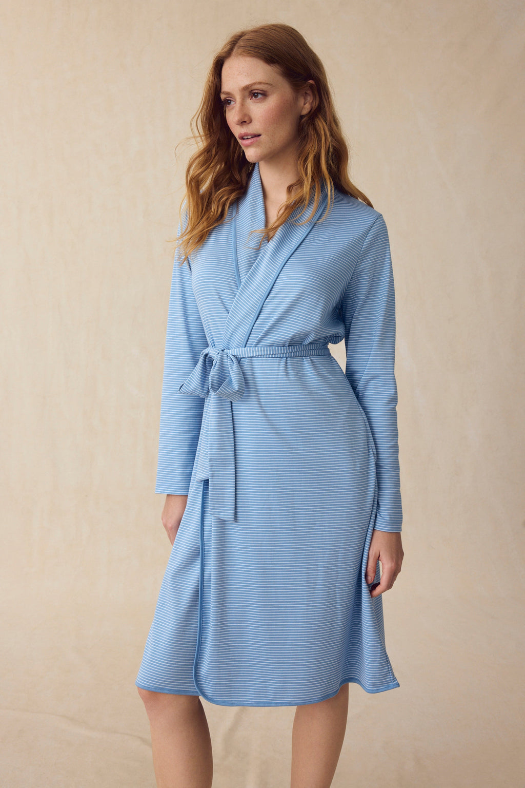 Pima Robe in Serene Blue Stripe