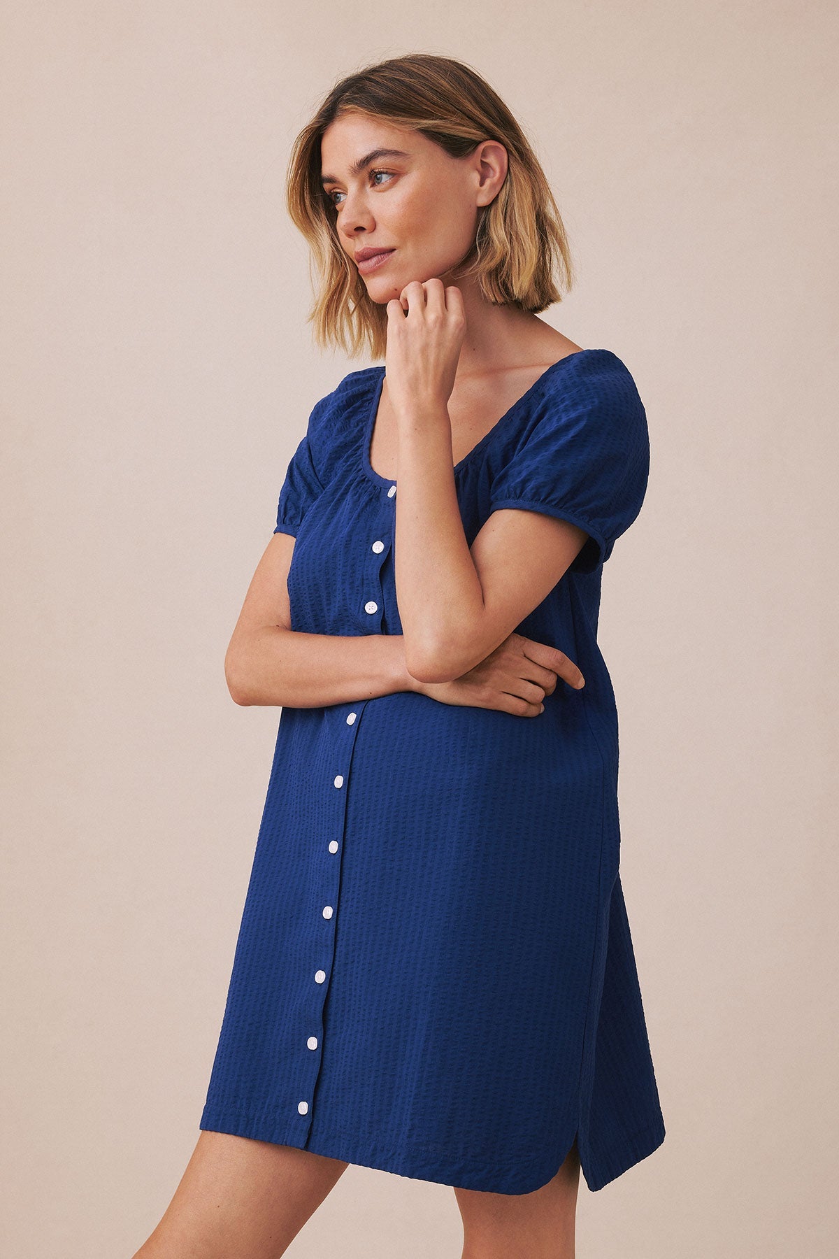 Charlie Nightgown in Blue Depths Seersucker