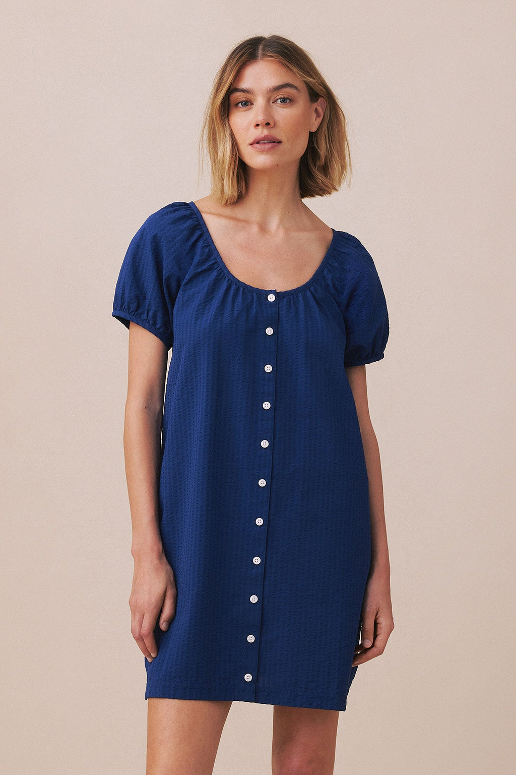 Charlie Nightgown in Blue Depths Seersucker