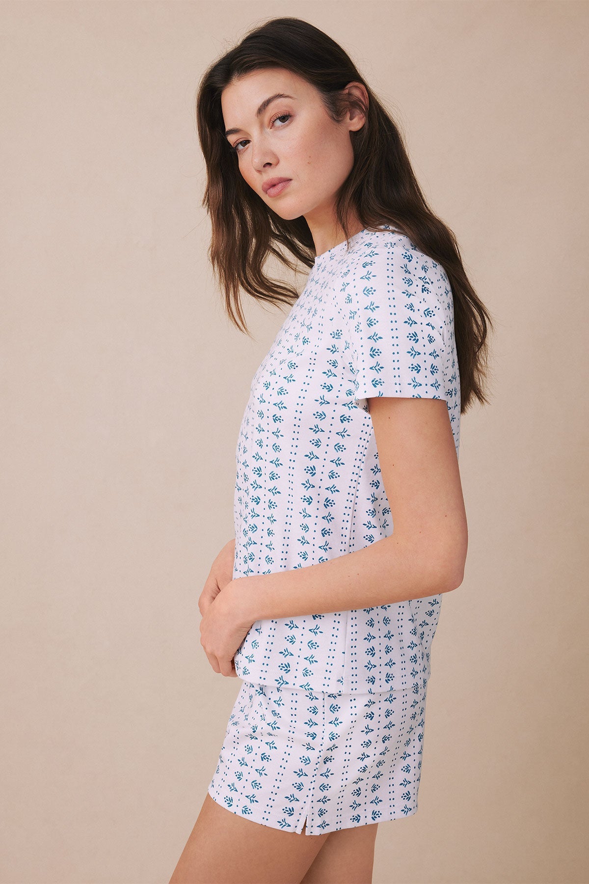 Pima Crew Shorts Set in Haven Blue Garden Arbor