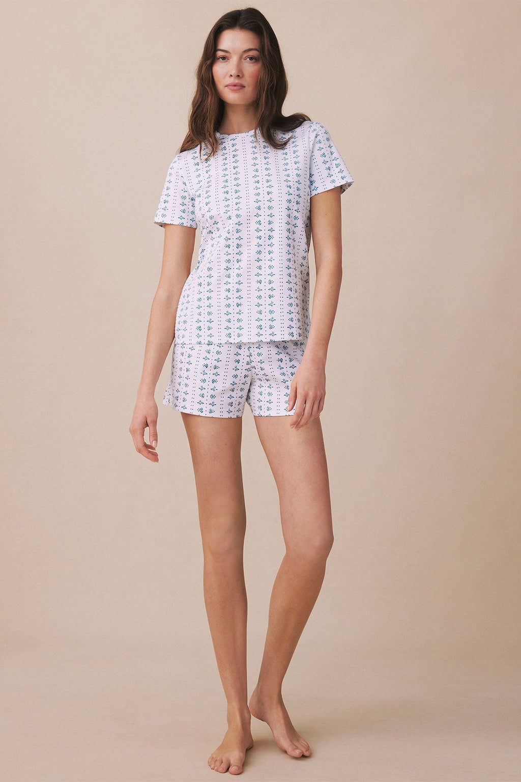 Pima Crew Shorts Set in Haven Blue Garden Arbor