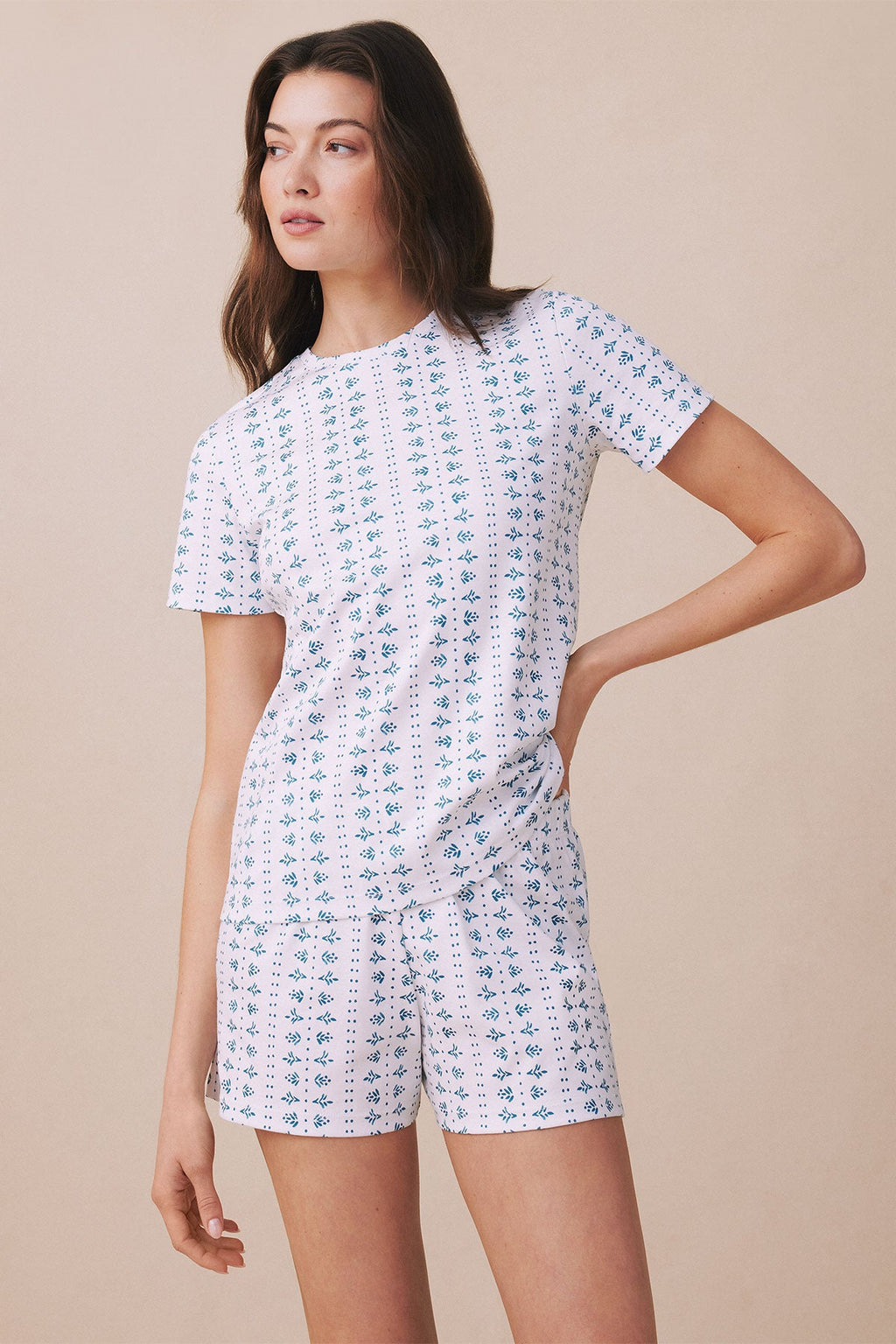 Pima Crew Shorts Set in Haven Blue Garden Arbor