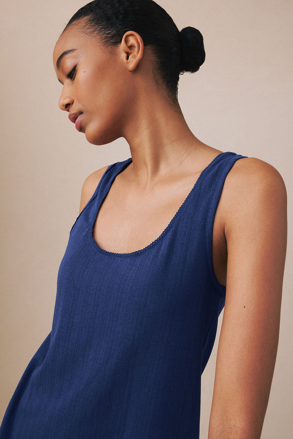 Pointelle Tank-Long Set in Blue Depths