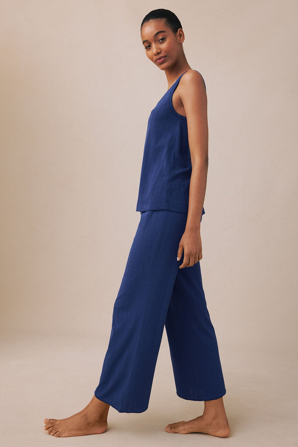 Pointelle Tank-Long Set in Blue Depths