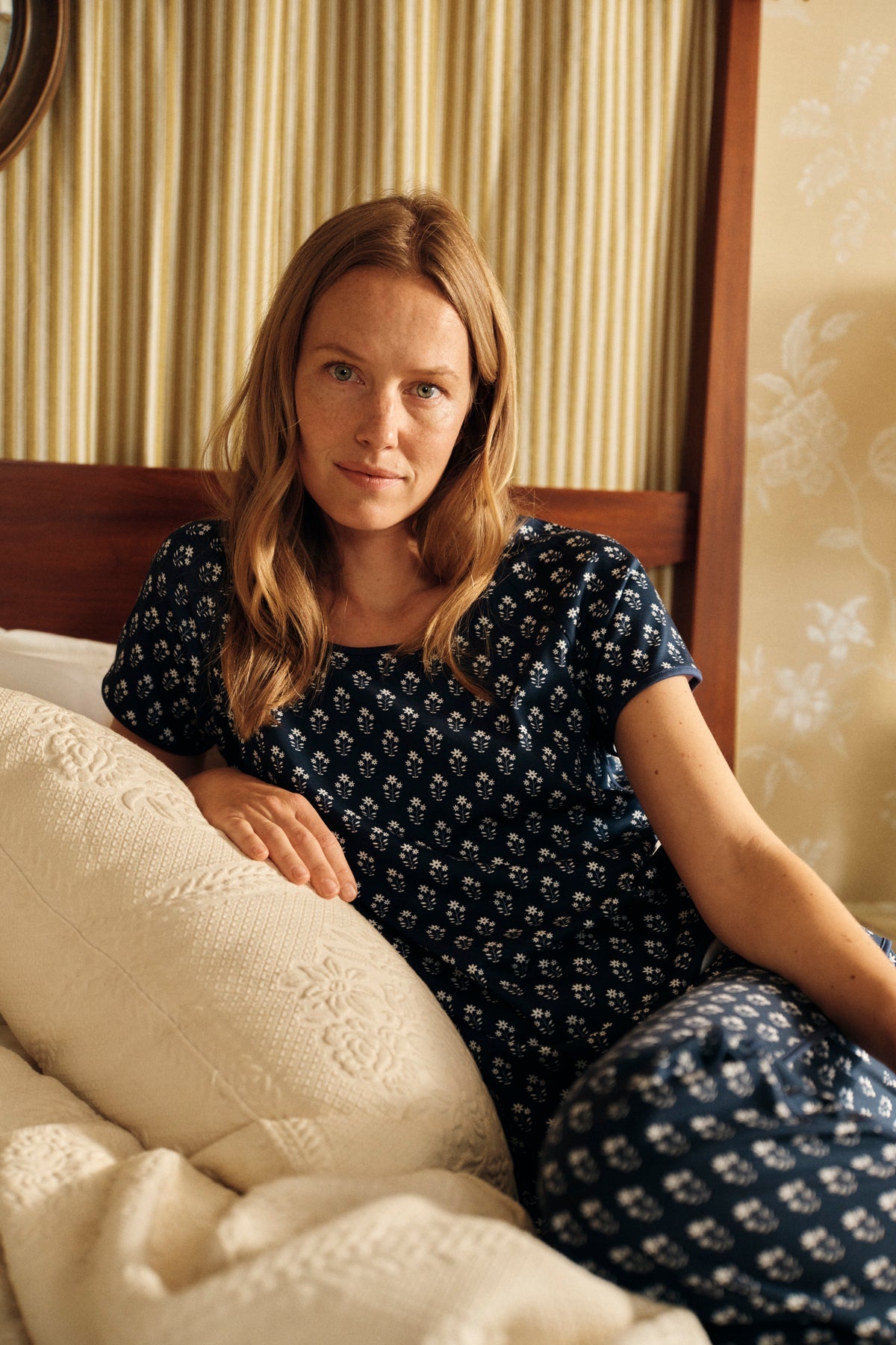 Pima Short-Long Set in English Navy Posy