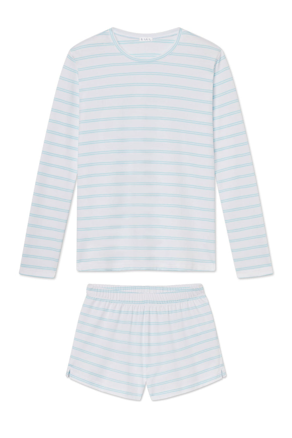 Pima Crew Long-Short Set in Salt Spray Tidal Stripe