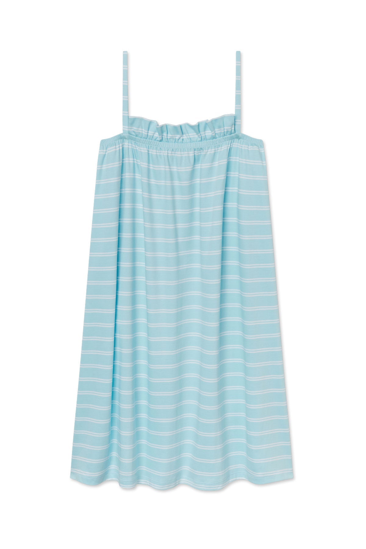 Pima Ruffle Nightgown in Salt Spray Tidal Stripe