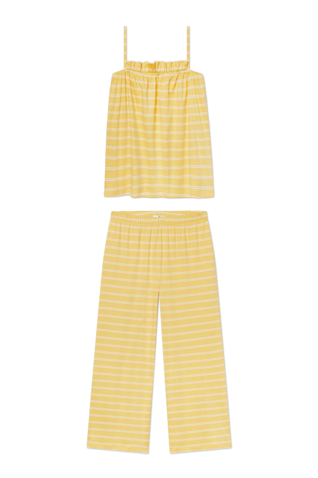 Pima Ruffle Pants Set in Zest Tidal Stripe