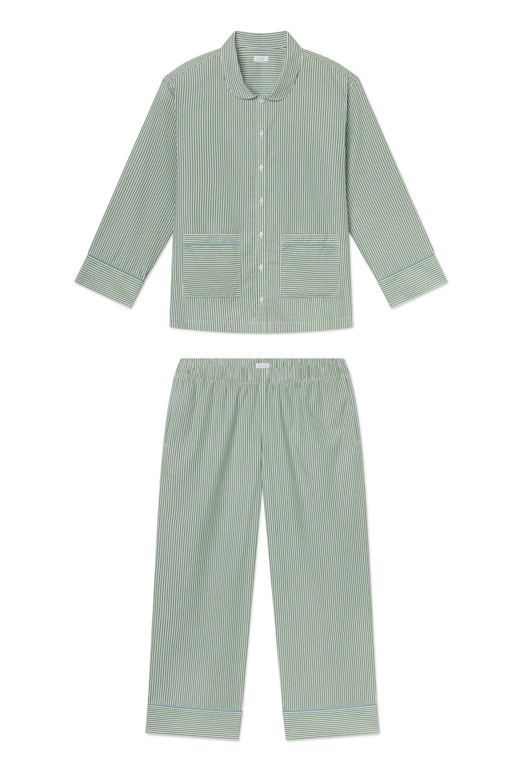 Poplin Piped Long-Long Set in Palm Riviera Stripe