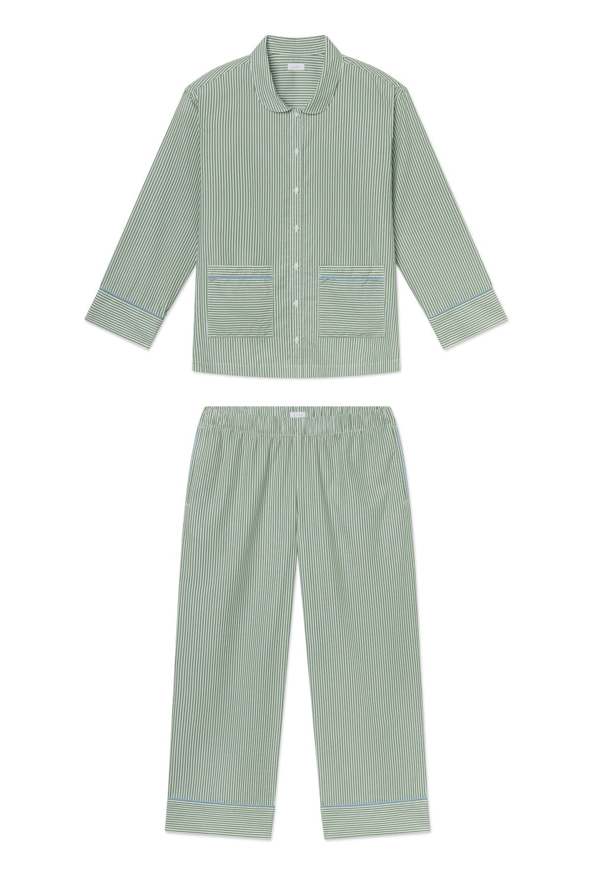 Poplin Piped Long-Long Set in Palm Riviera Stripe