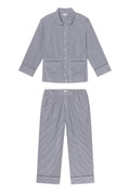 Poplin Piped Long-Long Set in English Navy Riviera Stripe