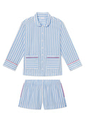 Poplin Piped Long-Short Set in Baltic Blue Beam Stripe