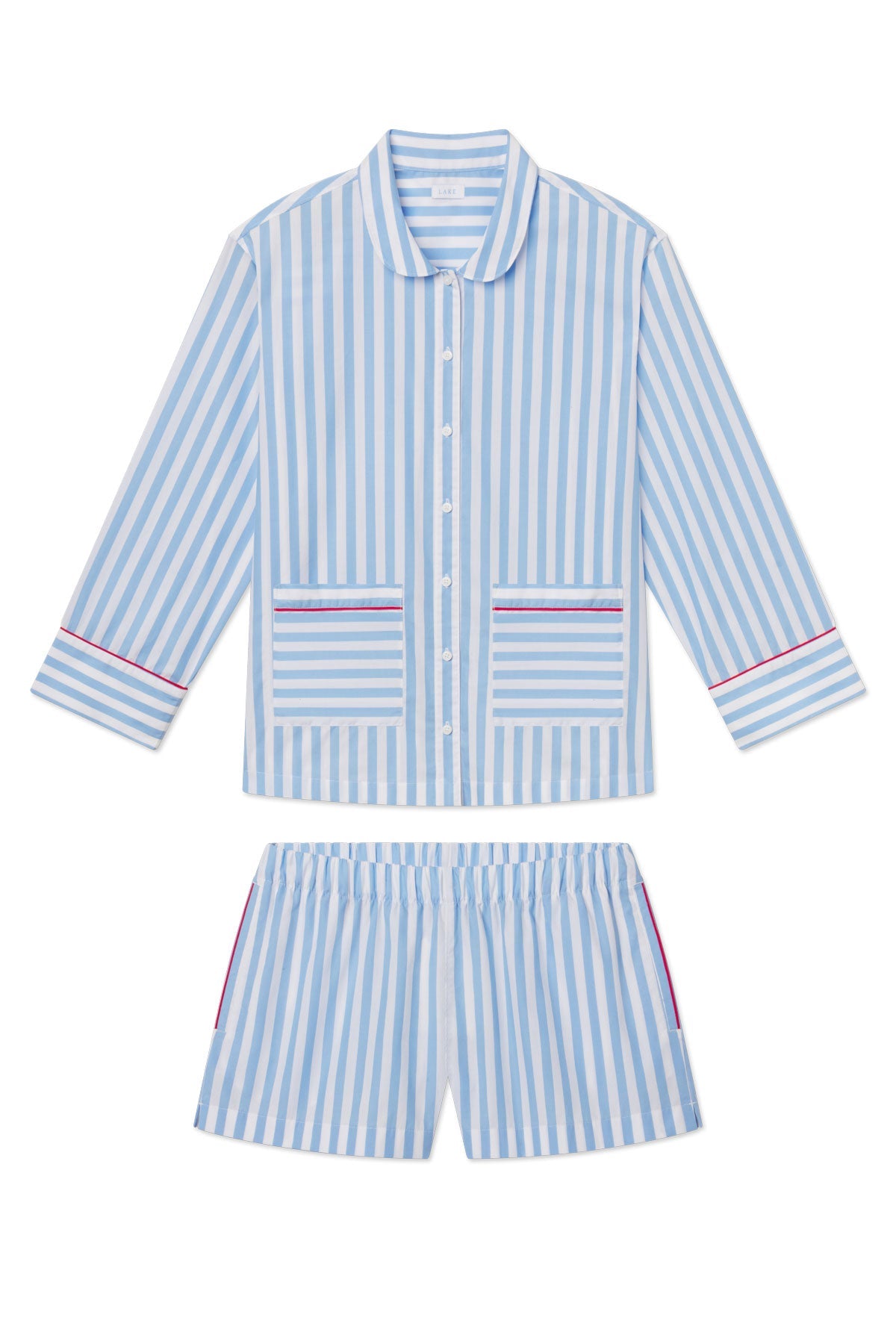 Poplin Piped Long-Short Set in Baltic Blue Beam Stripe