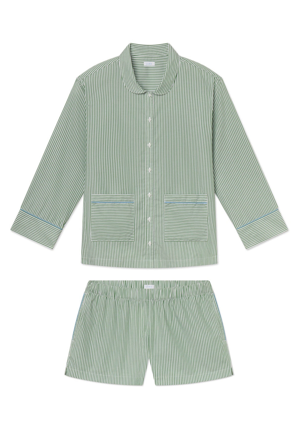 Poplin Piped Long-Short Set in Palm Riviera Stripe