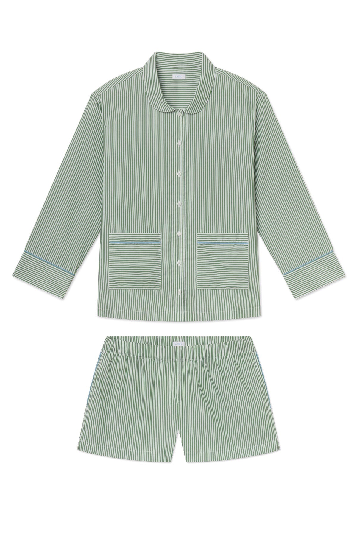 Poplin Piped Long-Short Set in Palm Riviera Stripe