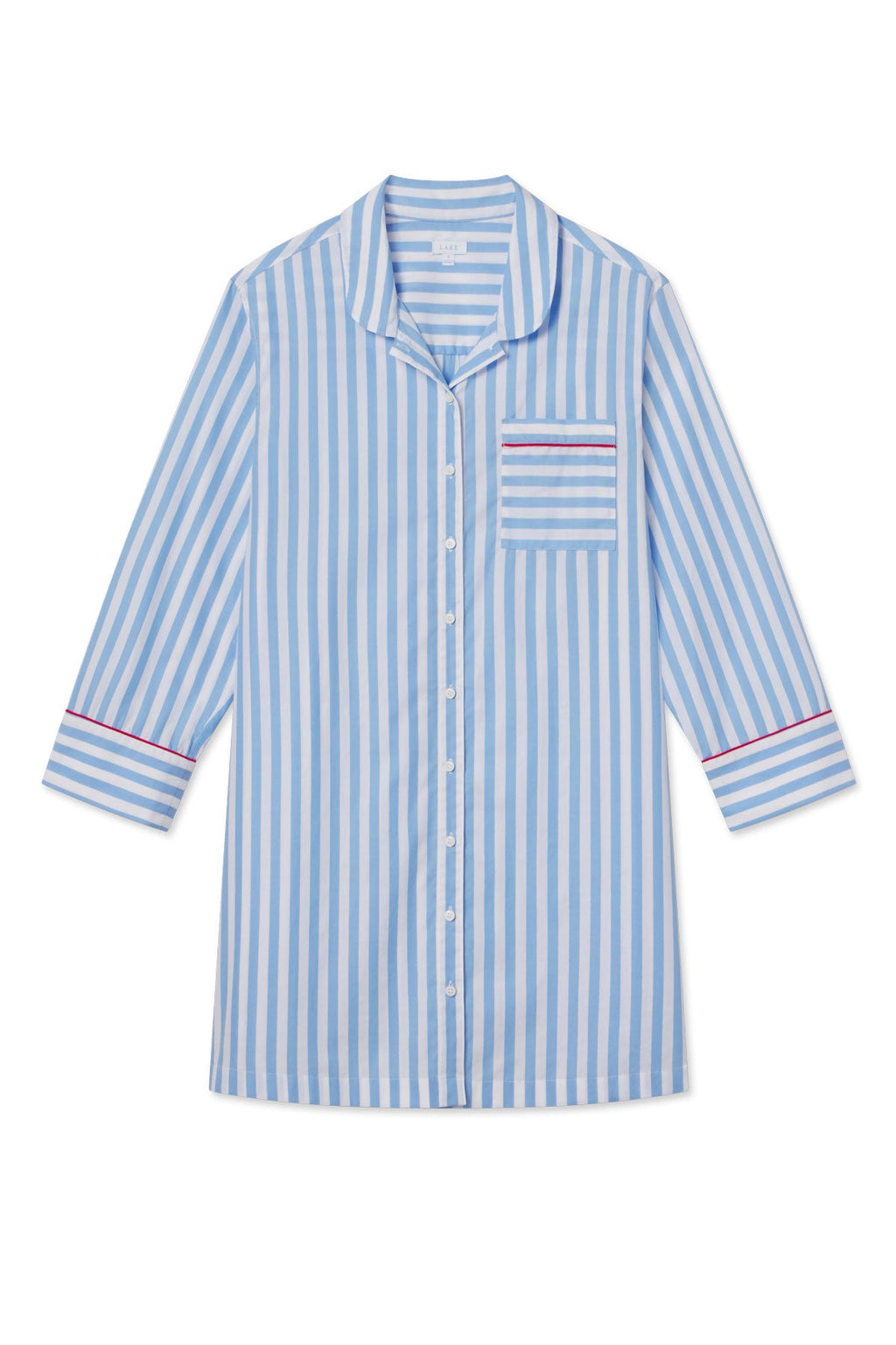 Poplin Piped Nightgown in Baltic Blue Beam Stripe