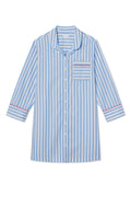 Poplin Piped Nightgown in Baltic Blue Beam Stripe