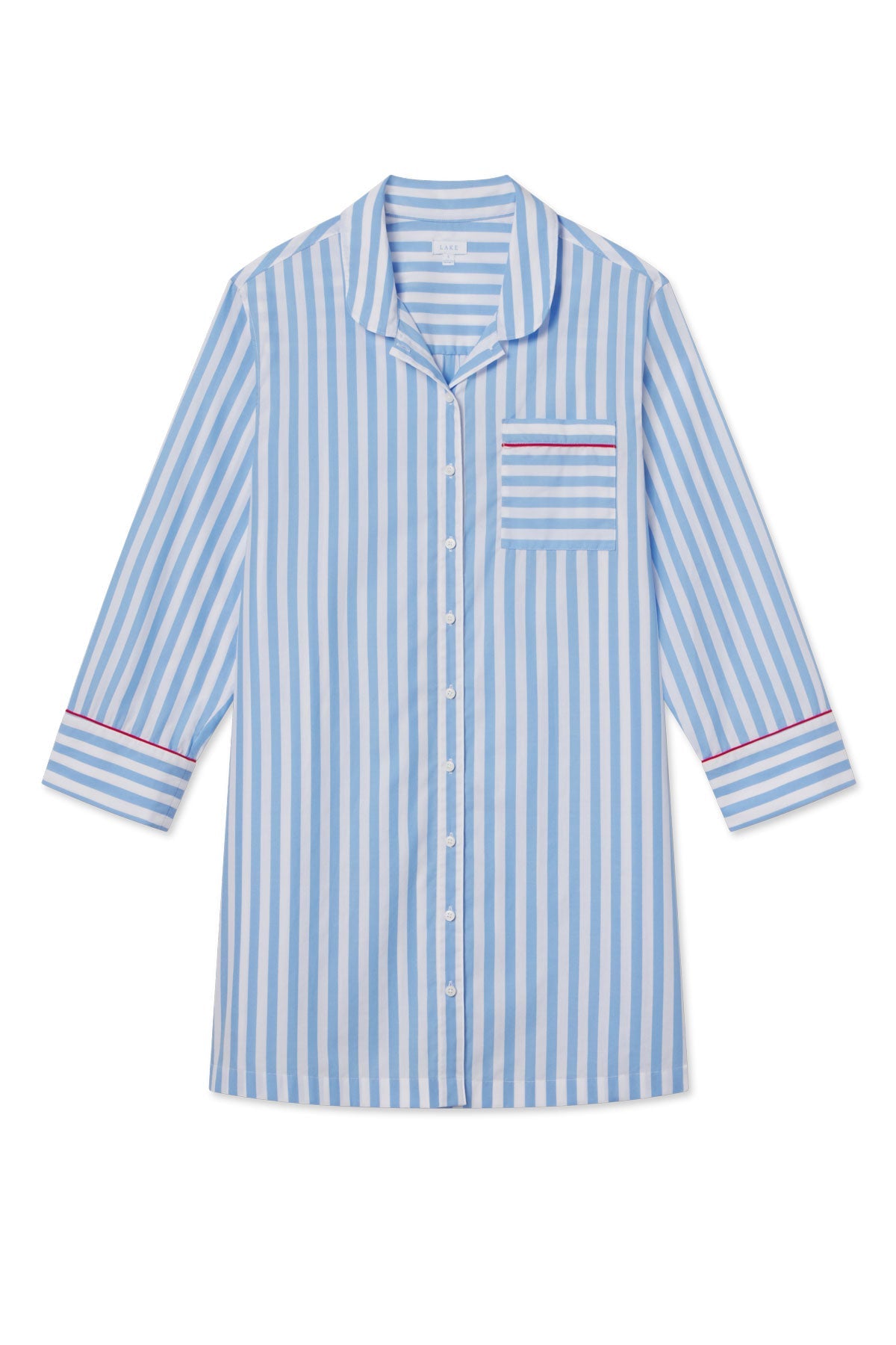 Poplin Piped Nightgown in Baltic Blue Beam Stripe