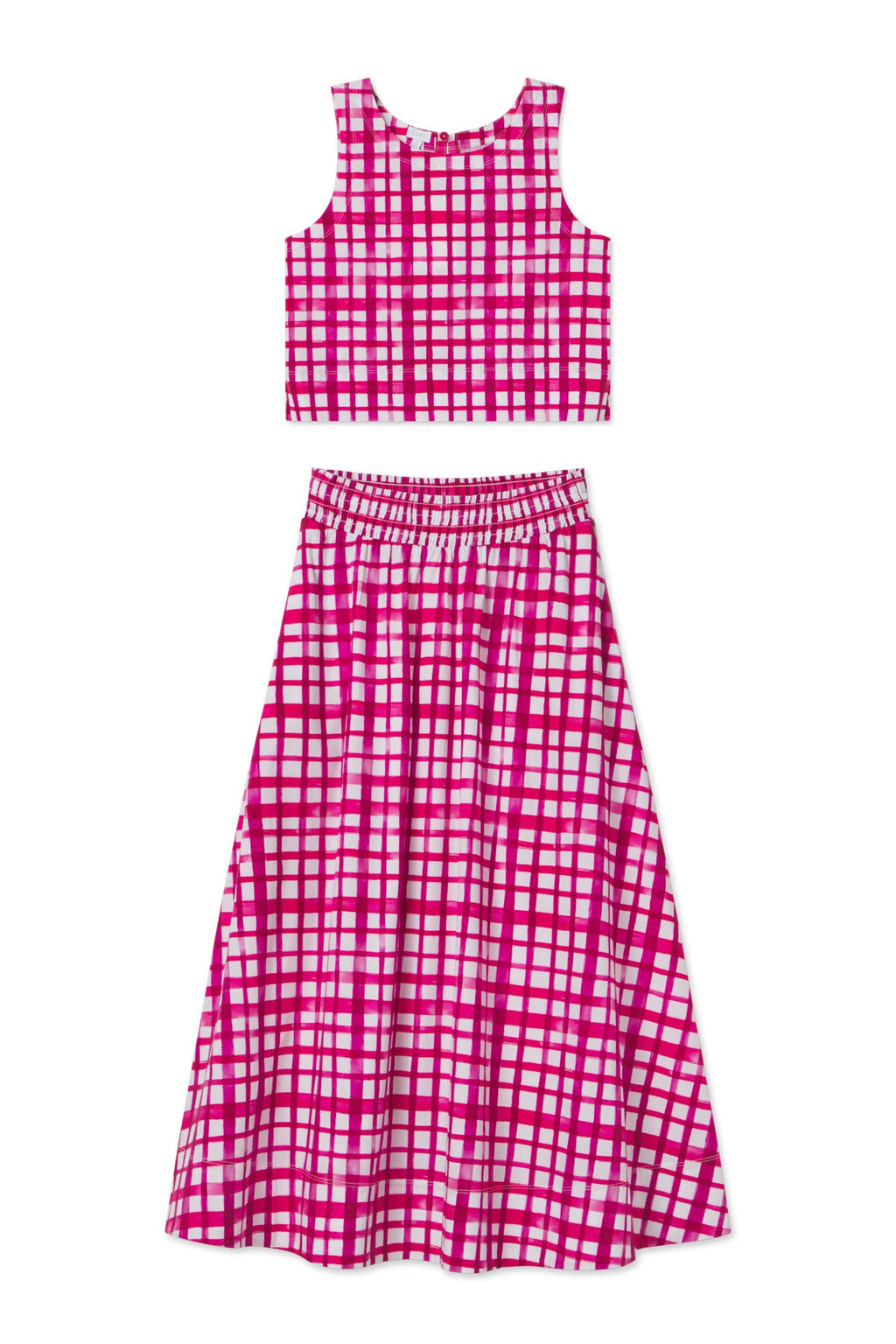 Terrace Skirt Set in Magenta Painterly Gingham