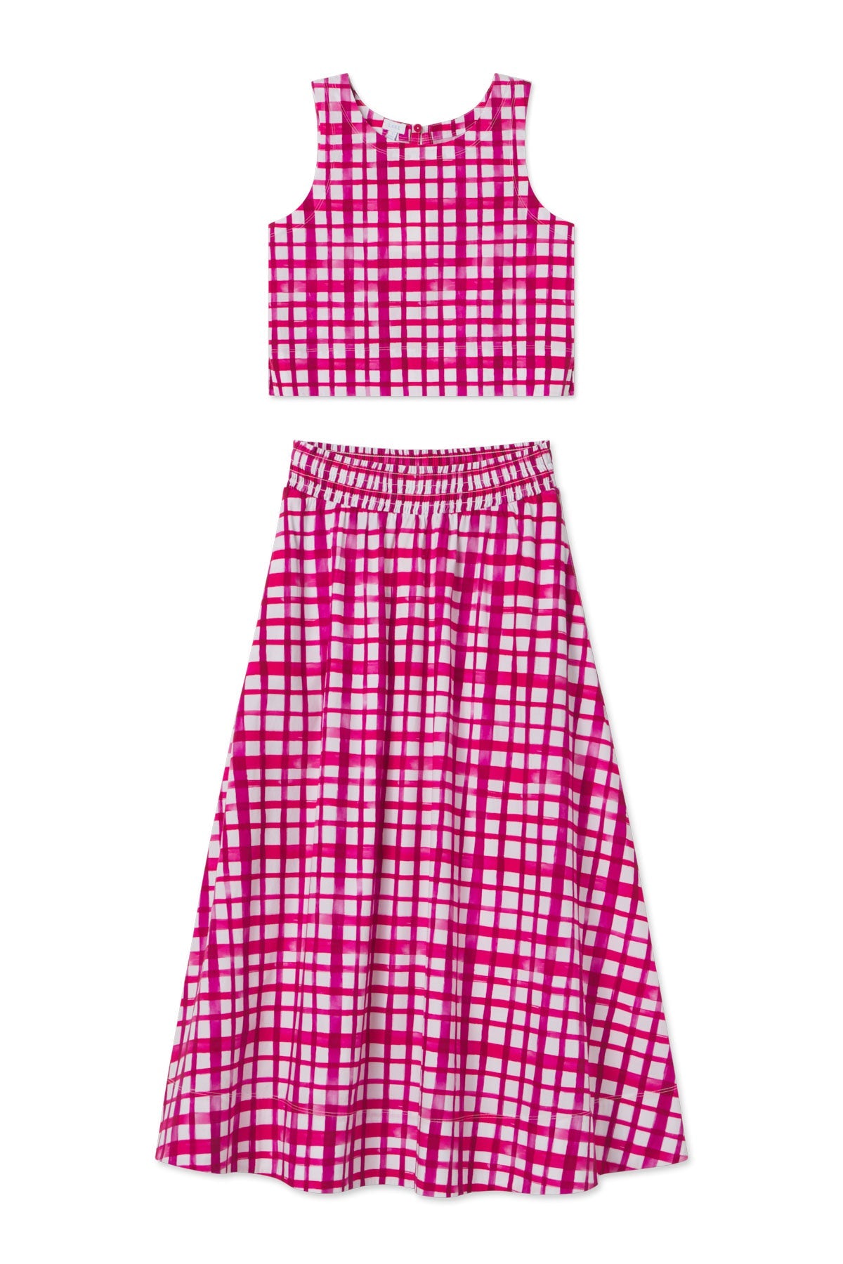 Terrace Skirt Set in Magenta Painterly Gingham
