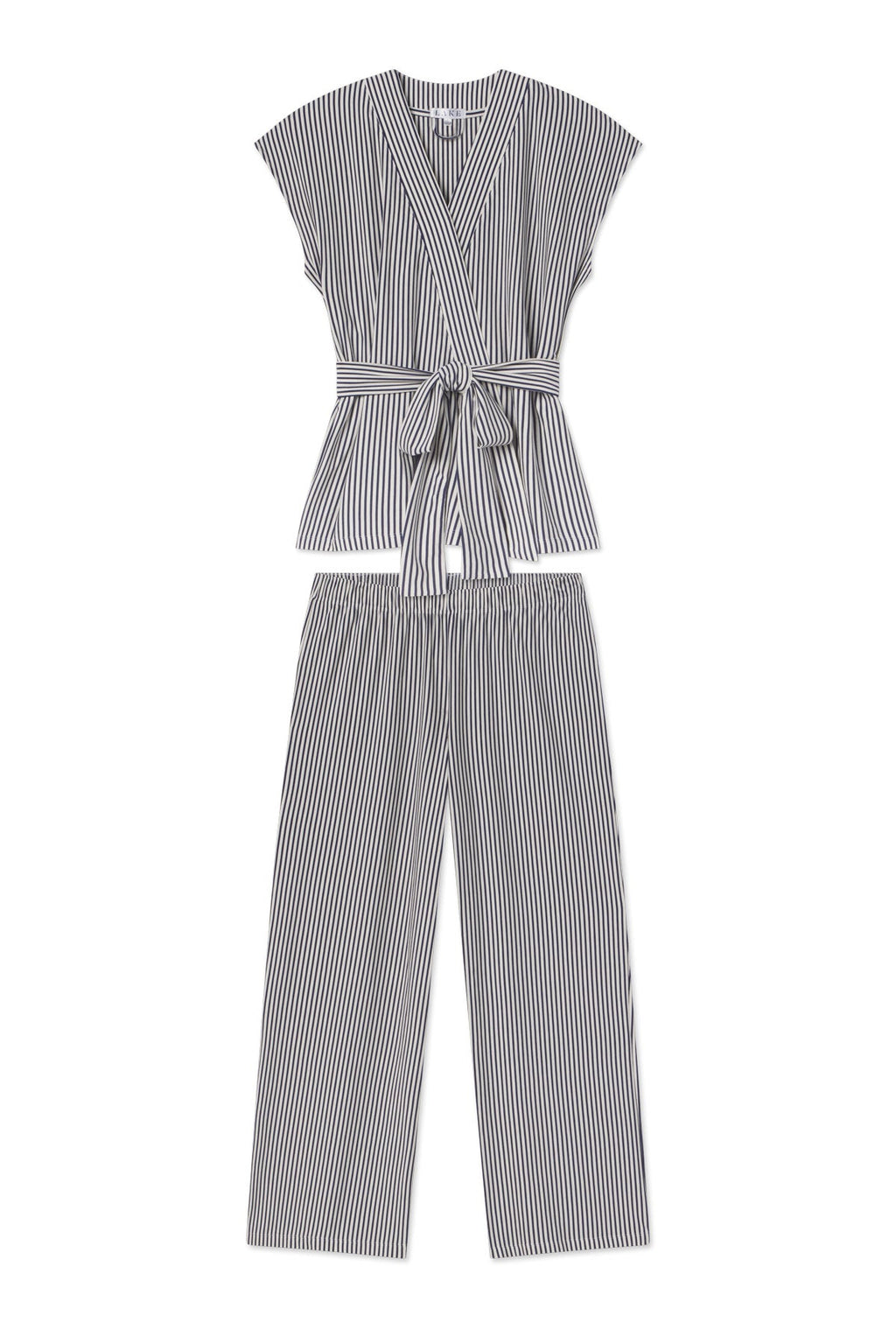 DreamModal® Short Sleeve Kimono Pajama Set in Blue Depths Pencil Stripe