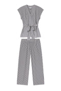 DreamModal® Short Sleeve Kimono Pajama Set in Blue Depths Pencil Stripe
