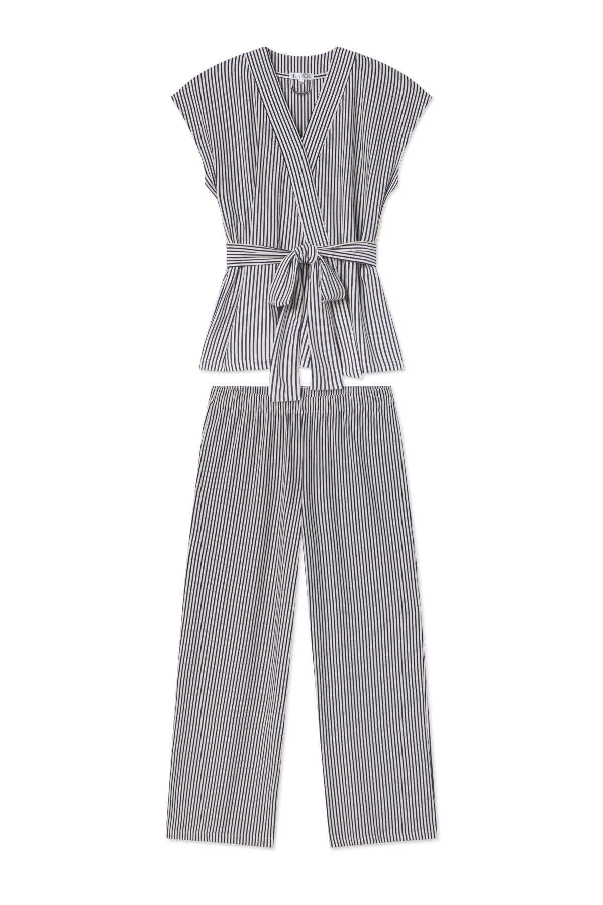 DreamModal® Short Sleeve Kimono Pajama Set in Blue Depths Pencil Stripe