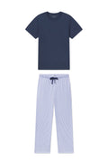 Men's Pima Sleep Short-Long Set in Navy Compass Stripe