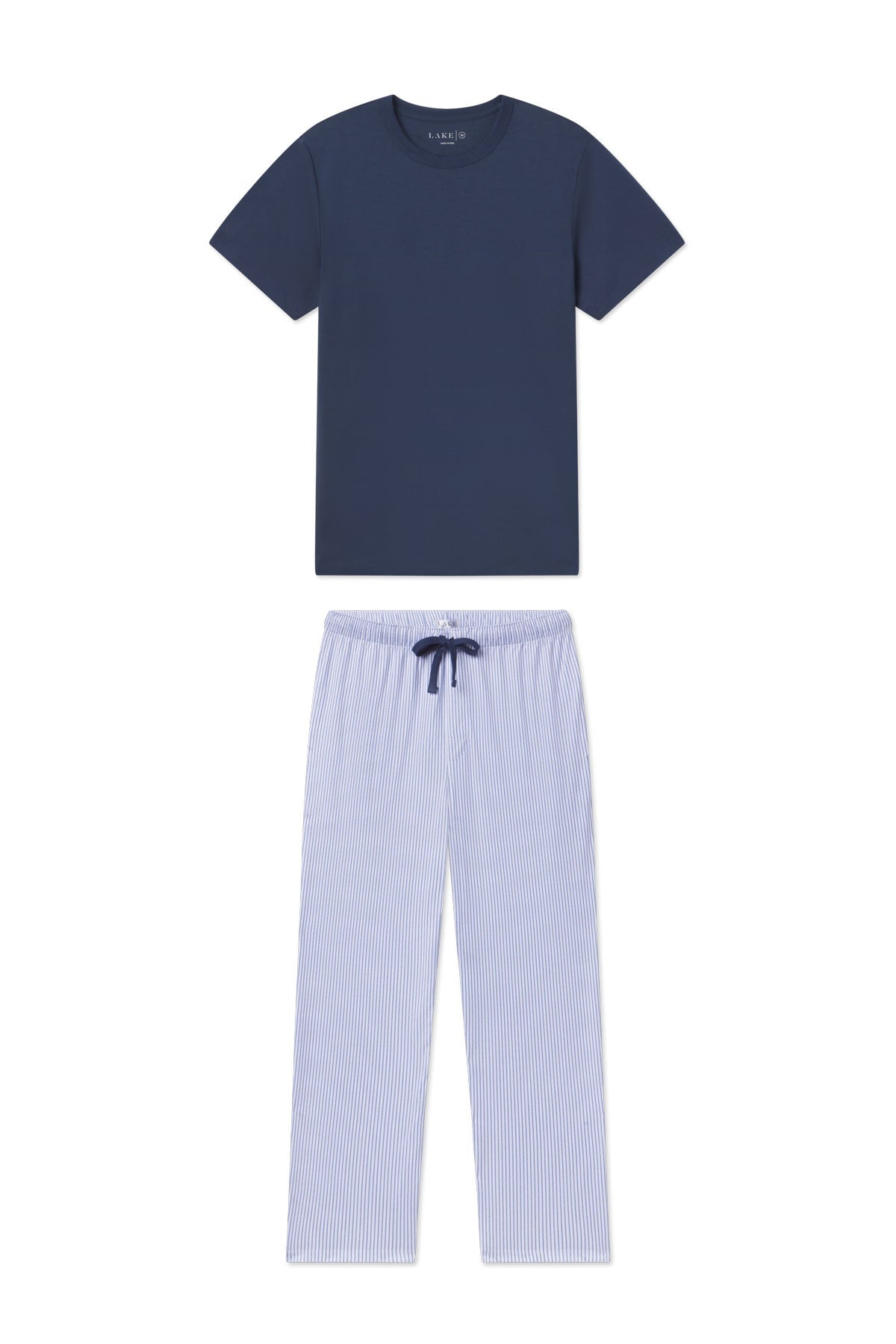 Men's Pima Sleep Short-Long Set in Navy Compass Stripe