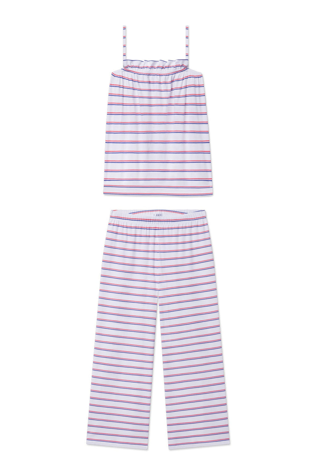 Pima Ruffle Pants Set in Lapis Bicolor Tidal Stripe