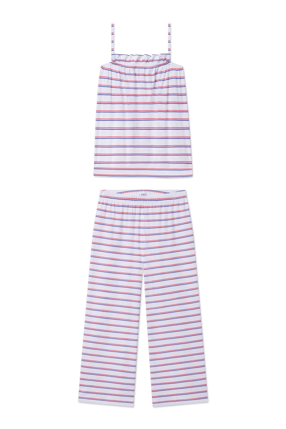 Pima Ruffle Pants Set in Lapis Bicolor Tidal Stripe