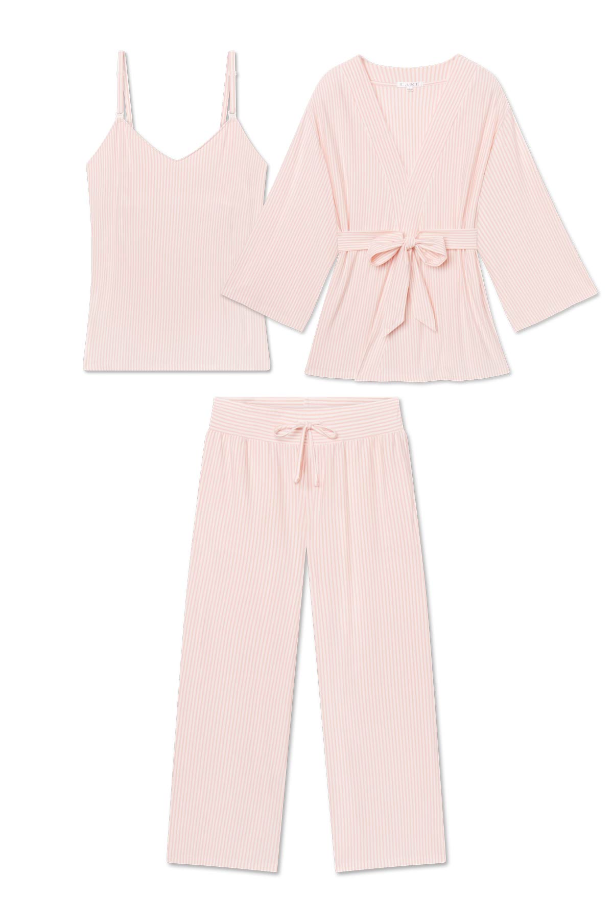 Maternity DreamModal® Kimono Three-Piece Set in English Rose Pencil Stripe