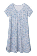 Pima Maternity Nightgown in Delft Blue Garden Floral