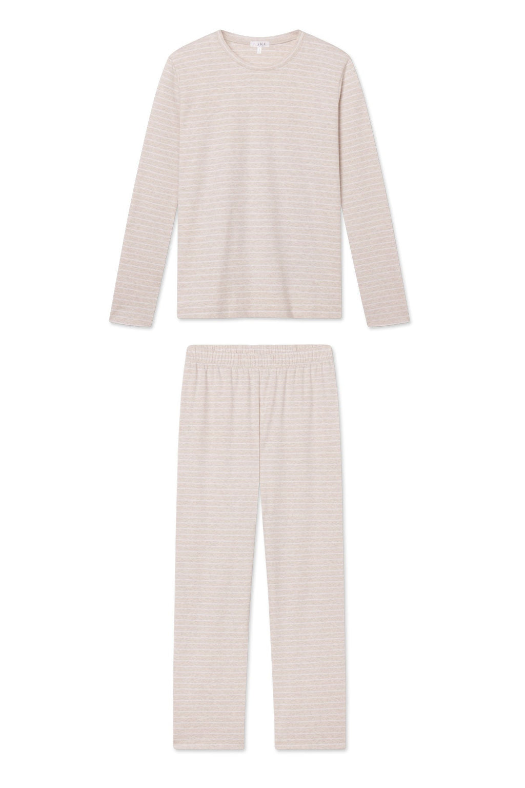 Pima Crew Long-Long Set in Oat Heather Rowing Stripe